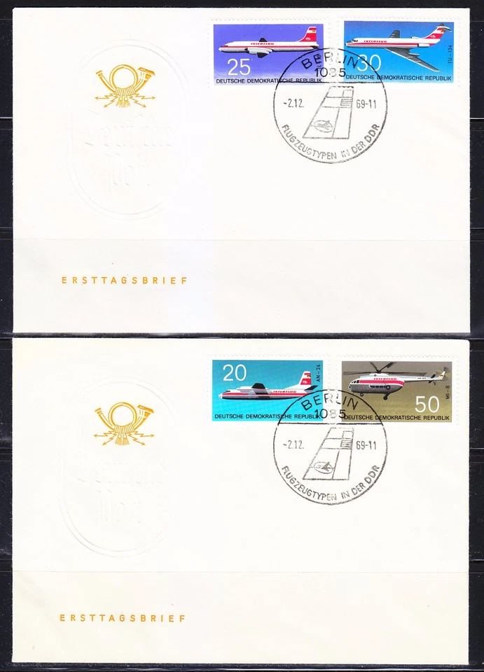 Germany DDR 1969 FDC covers Mi 1524-1527 Sc 1156-1159 planes, helicopter - Image 1 of 1