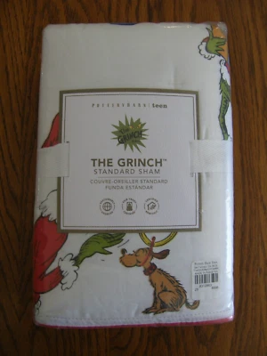 Pottery Barn Grinch & Max Christmas Standard Pillow Sham, Red Trim on Edge - New - Image 1 of 4