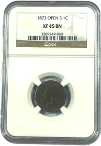 1873 Open 3 NGC XF45 BN Indian Cent - Picture 1 of 2