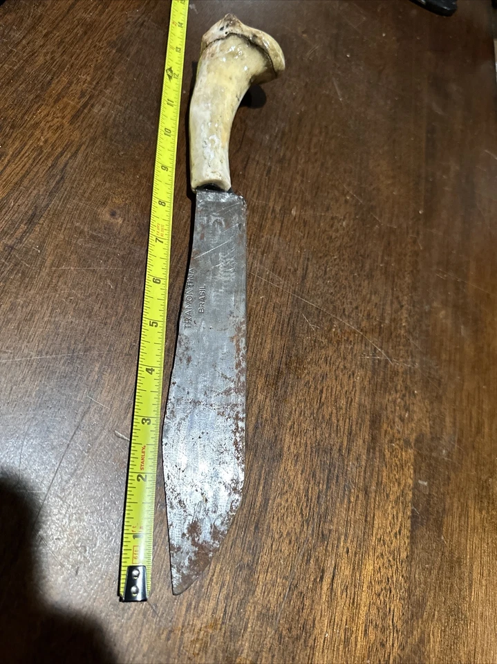 Cuchillo hecho a mano de colección Tramontina Brasil 13” hoja fija general 8” mango ciervo Foto 1 de 4