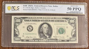 $100 1969A FEDERAL RESERVE NOTE DALLAS PCGS 50PPQ FR.2165-K KABIS CONNALY - Picture 1 of 2