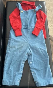 Vintage HealthTex Boys Corduroy Blue Coveralls Jumpsuit Red Turtleneck Size 4T - Picture 1 of 6