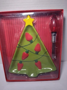 Hallmark Christmas Tree Cheese Plate And  Light Bulb Spreader. New OPEN BOX - Picture 1 of 2