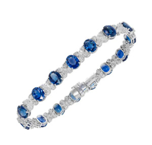 Delicate Oval Bright Cornflower Blue Lab Created Sapphire Women's Fine Bracelet