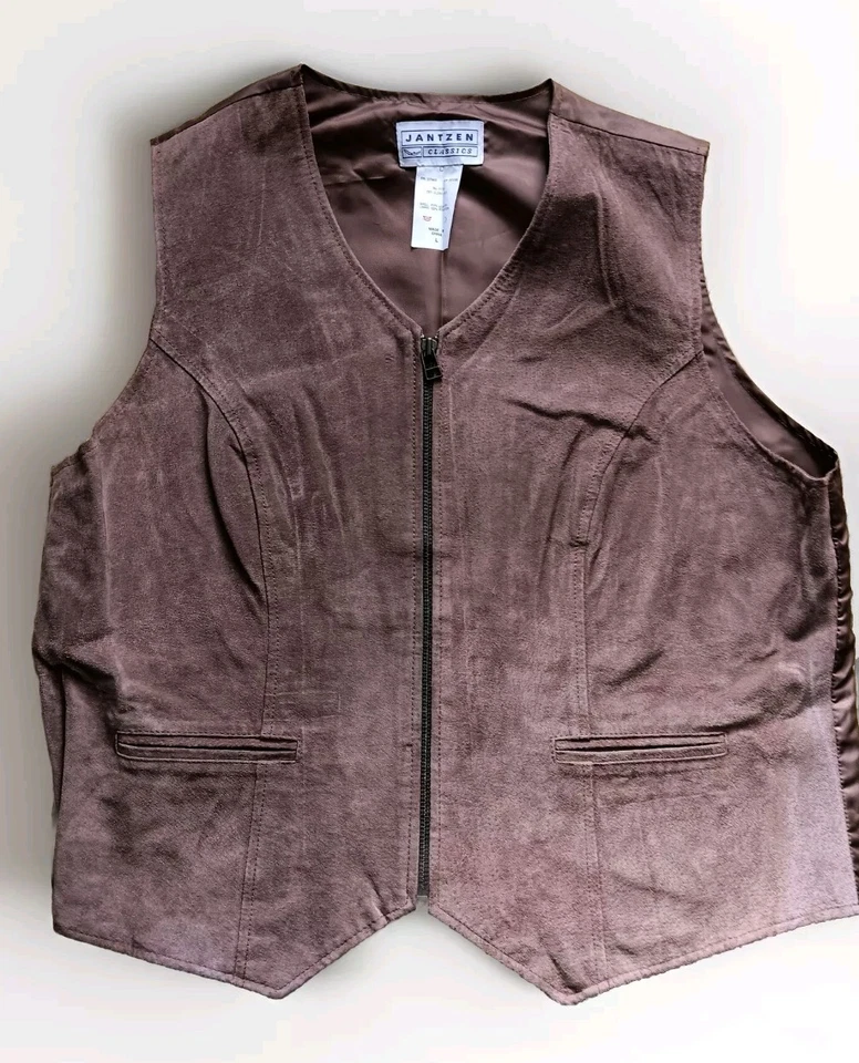 VINTAGE 90s Suede Leather Vest Sleeveless Zip Up Brown Jacket Size L Women VG+ - Image 1 of 4