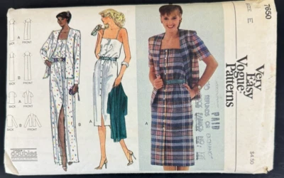 7650 Vestido Chaqueta De Colección Vogue Patrón de Costura Misses Ajuste Suelto Sin Forro 14 16 Foto 1 de 2