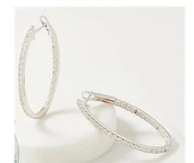 Inside Out White Topaz Oval Hoop Earrings, 1.50 cttw - Image 1 of 3