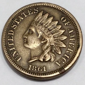 Hermosa moneda de alto grado con cabeza de indio de 1861 fecha rara - Imagen 1 de 2