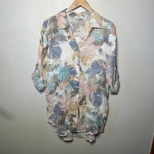 Rosemarine italy Blouse Linen Floral Beachy Coastal Long Line Hi Lo Spring M - Picture 1 of 10