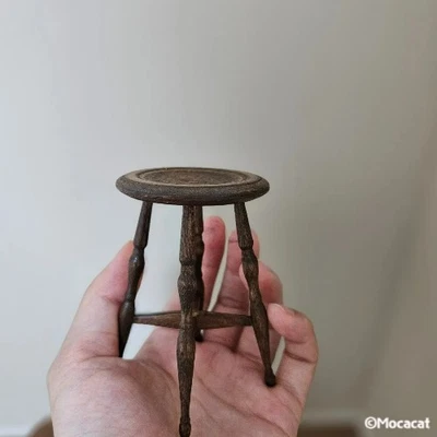 Miniature Wooden Stool – 1/6 Scale Doll Furniture - Image 1 of 4