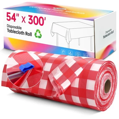Plastic Table Cloth Disposable, 54In X 300Ft Table Cover Roll, Disposable Tab... - Image 1 of 4