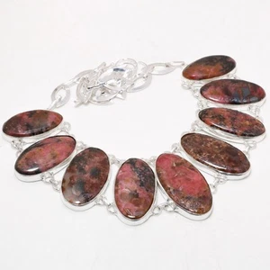 Rhodonite Oval Gemstone Necklace Handmade Adjustable Chain Jewelry 18" DN 2309 - Picture 1 of 6