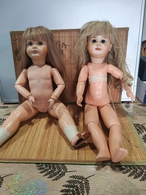 Lot De 2 Ancienne Poupée  Jumeau ? Ou Autre 1900 1920  Bois Plâtré  - Photo 1/4