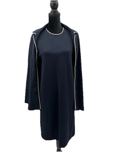 Vintage Liz Claiborne Sleeveless Sheath Dress Navy OffWhite Trim with Jacket Med - Picture 1 of 11
