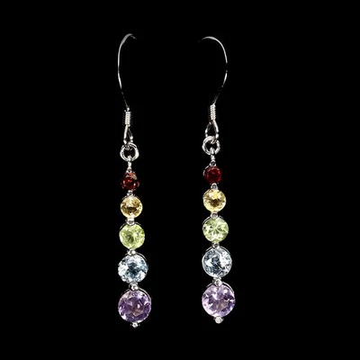 925 Sterling Silver Earrings Round Amethyst 5mm Citrine Topaz Gemstone Jewelry - Image 1 of 4