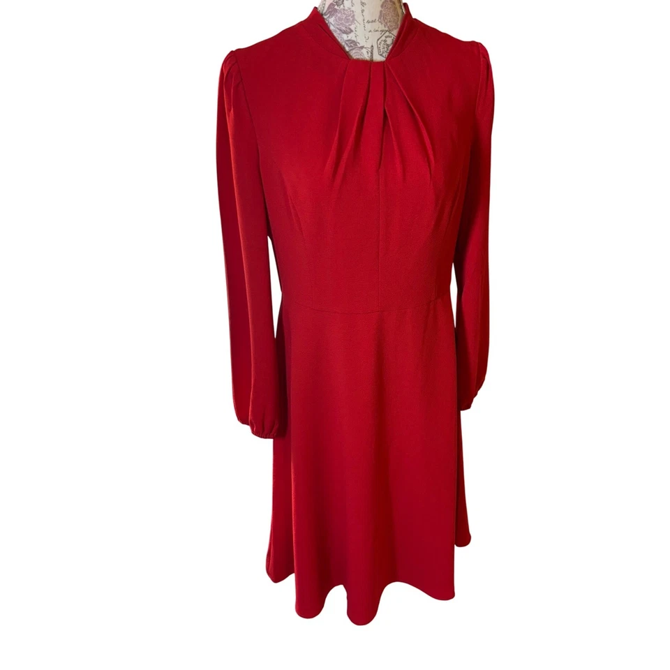Vintage Aggy London US 10 Red Dress Long Sleeve Mock Neck Christmas Cocktail - Image 1 of 4