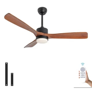 Deckenventilator mit Beleuchtung Fernbedienung 52 Zoll Massivholzflügel 3 Farben Licht Tim... - Bild 1 von 7