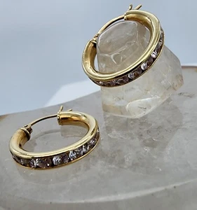 14k .585 Yellow Gold 1.5 ctw Lab Created Diamond 3/4" Hoop Earrings Au 2459 - Picture 1 of 8