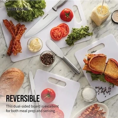 Juego de 3 tablas de cortar de plástico grande Farberware, 11 x 14 pulgadas, blancas nuevas en paquete Foto 1 de 4