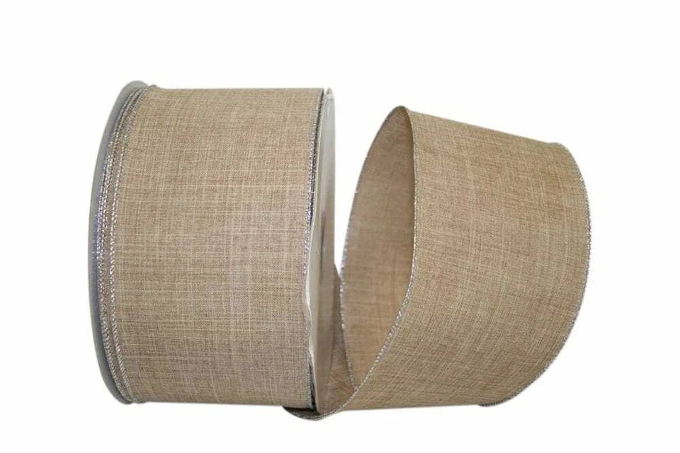 5 yards of LINEN METALLIC WIRE EDGE RIBBON  4" w  (choice of 2 colors) - Image 1 of 1