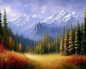 Stunning Bob Ross Style Landscape Art Print | Modern Signed Art Collectible - Picture 1 of 5