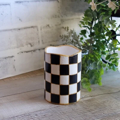 Black and White Checked Candle Vintage Checks Battery Candle LED Buffalo Checks - Image 1 of 4