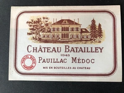 new 1943 Chateau Batailley Label 80 years old pristine condition Bordeaux France - Image 1 of 2