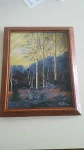 TAVOLA DI TELA DIPINTO OLIO QUADRO/APPESO A PARETE/SCENA FORESTA NOTTURNA - Foto 1 di 4