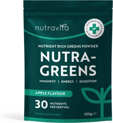 NUTRAVITA Super Greens Powder 300g - 30+ Super Foods Spirulina Chlorella Barley Grass
