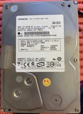 HITACHI APPLE 500GB 3.5 SATA HARD DISC HDT721050SLA360  100% TESTATO - VEDI FOTO - Immagine 1 di 4