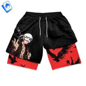 Pantaloncini da bagno Costume da Spiaggia Uomo One Piece Trafalga Law Rosso Nero - Picture 1 of 4
