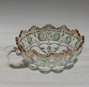 EAPG 1909  US Glass #15117 Newport/Bull's Eye & Daisy Nappy Green & Gold Trim - Picture 1 of 5