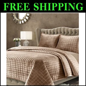 Contemporary King Velvet Bedding Set - Oversized Comforter & Matching Shams - Picture 1 of 8