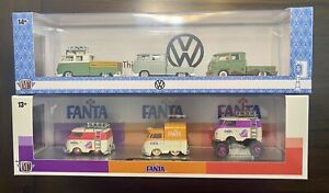 M2 Machines VW Series lot of 2 1960 VW Double Cab Truck USA & Fanta VW Delivery