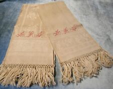 Antique Pair Linen Damask Fringed Show Towels Red ALN Monogram Never Used