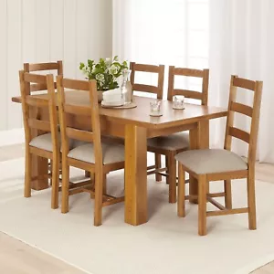 Rustic Oak Medium Extending Dining Table + 6 Ladder Back Chairs - Picture 1 of 12