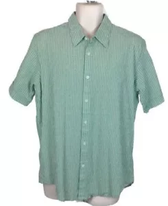 Saddlebred Mens Green & White S/S Striped Camp Style Button Front Shirt Sz Large - Picture 1 of 11