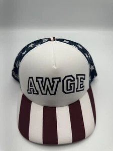 Asap Rocky x Awge Logo weiß blau rot Grafik Truckermütze Kappe Einheitsgröße - Bild 1 von 7