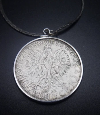 De colección 10 Złotych Reina Jadwiga 1932 Moneda de Plata En Bisel Collar Foto 1 de 4