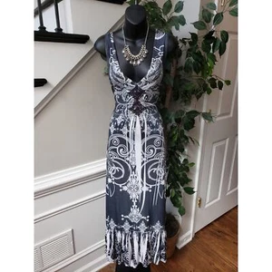 Unity Long Maxi Dress Women's Size XL White & Black Ruffle Scoop Neck Sleeveless - Picture 1 of 13