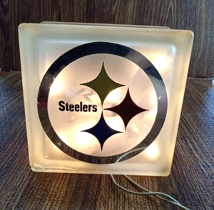 Lighted Pittsburgh Steelers Glass Block Light~ Home Decor~Lamp - Picture 1 of 7