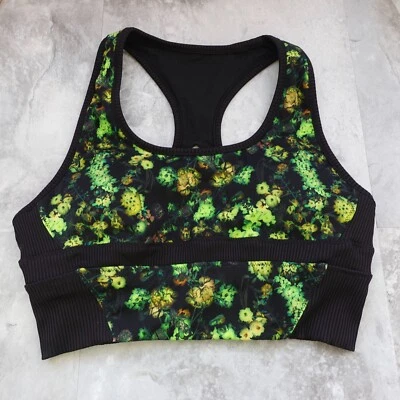 Black Sports Bra Size Medium Padded Racerback Green Floral Running Gym Yoga FILA - Image 1 of 4