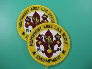 2 NEW 1984 Boy Scouts of America NORTHWEST AREA L.D.S. SCOUT ENCAMPMENT PATCHES - Picture 1 of 2