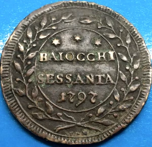 Vatican 60 baiocchi 1797 Sessanta Pius VI (1775-799) 1448g CU - Picture 1 of 9