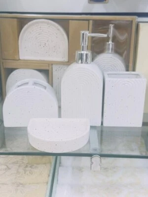 White Ceramic Bathroom Accessories Set - 3 Piece Modern Bath Set with Soap Dispe - Image 1 of 3