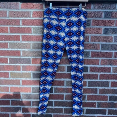 Leggings LuLaRoe Azul y Crema Diamante Estampado Argyle tiro medio Foto 1 de 2