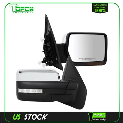 Espejos retrovisores de remolque eléctricos cromados térmicos luz de charco señal de giro para Ford F150 2004-2014 Foto 1 de 4