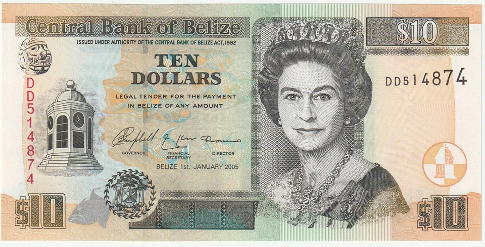 Belize $10 Dollars Banknote 2005 Uncirculated Condition Pick#68-B - Image 1 of 2