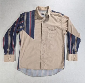 Vintage Express Rider Aztec Western Shirt Pearl Snap Large Blue Tan Large - Picture 1 of 10