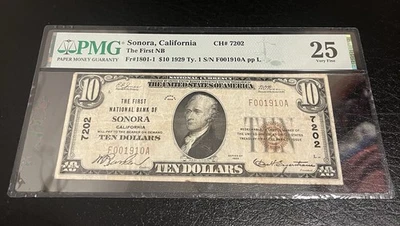 SONORA California $10 FNB PMG VF-25 National Currency HISTORIC GOLD RUSH LOCALE! - Image 1 of 2